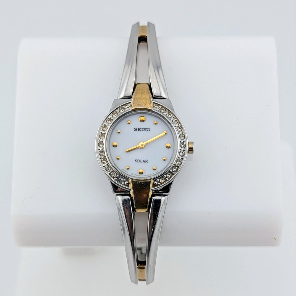 Seiko Solar Women's Swarovski Crystal Two-Tone Bracelet Watch V115-0AW0 6"